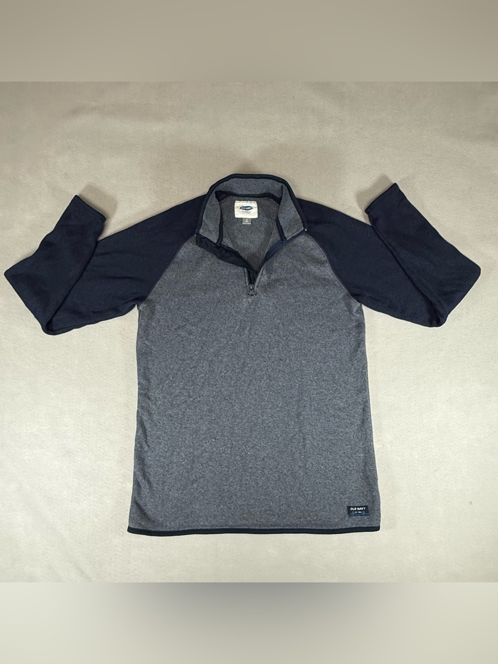 Old Navy Men's Charcoal Gray with Navy Raglan Quarter-Zip Pullover size M tall